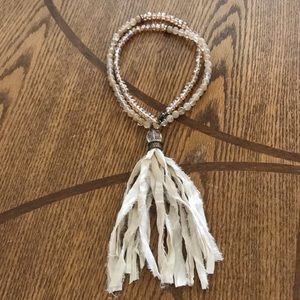 Bohemian Crystal and Tassel Beige Necklace!